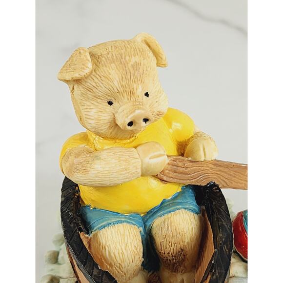 Piglet Pig Piggy Rowing On A Boat Figurine 4 1/4" Year 80s Home Decor Vintage - Picture 9 of 12